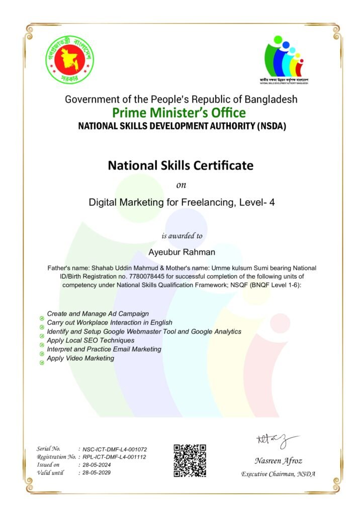 Myself 4 Prime Minister Office Certificate
